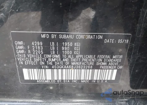 2018 Subaru Impreza 2.0I z USA, uszkodzony, nr VIN 4S3GKAA68J3623268